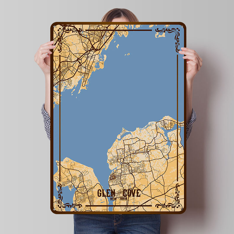Retro Gaming York - Mapa Glen Cove New York, blaszany