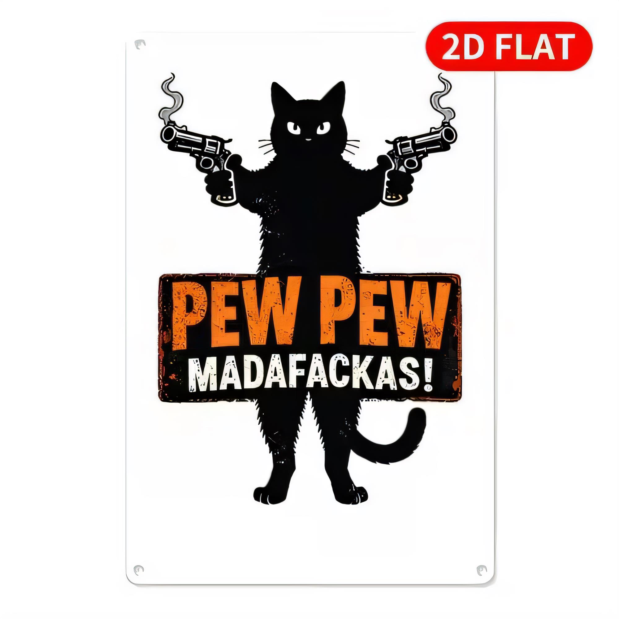 Retro Gaming Gun - Tabliczka Metalowa Pew Pew Madafakkas Śmieszny
