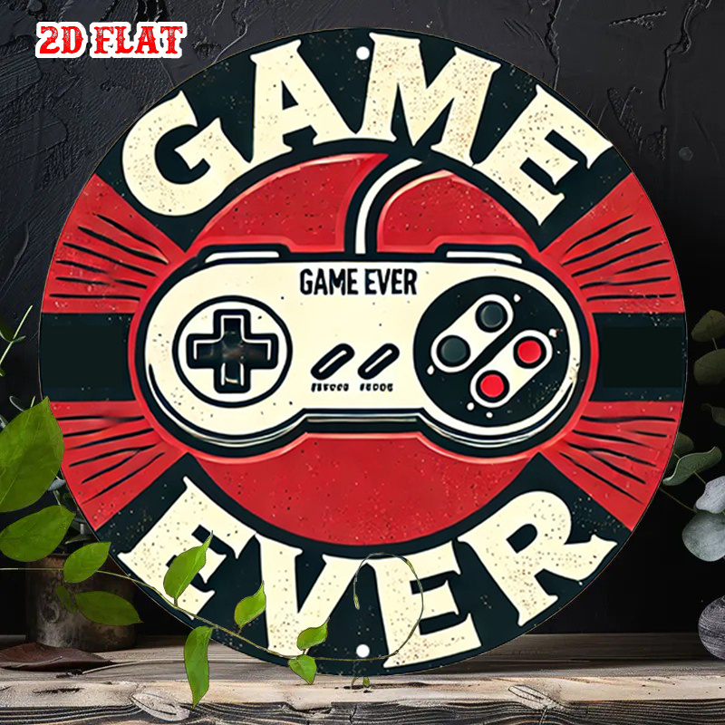 Retro Gaming Us - Płaski, okrągły, aluminiowy szyld w stylu
