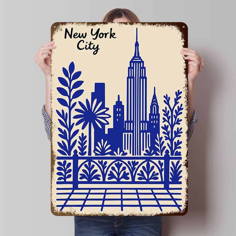 Retro Gaming York - Nowy Jork Niebieski Plakat Personalizowane Metalowe